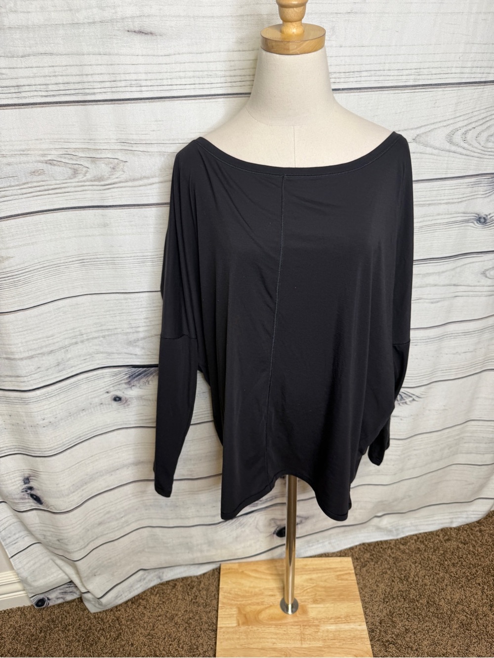 Athleta Black Oversized Boatneck Long Sleeve Top